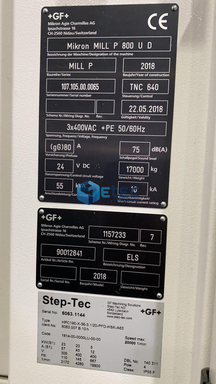 Centro de Usinagem 5 Eixos Mikron Mill P 800 U D